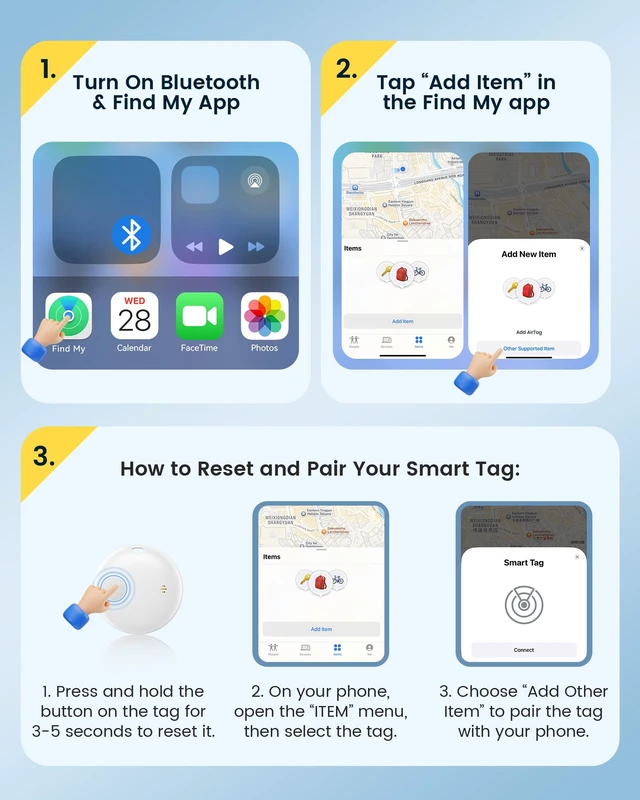 Alt view image 5 of 7 - Air Tracker Tags-4 Pack, Smart Bluetooth Tracker Works with Apple Find My (iOS Only), Item Finder Key Finder with Replaceable Battery, Tracker Tag Locator for Keys, Luggage, RAID Adapter (White)
