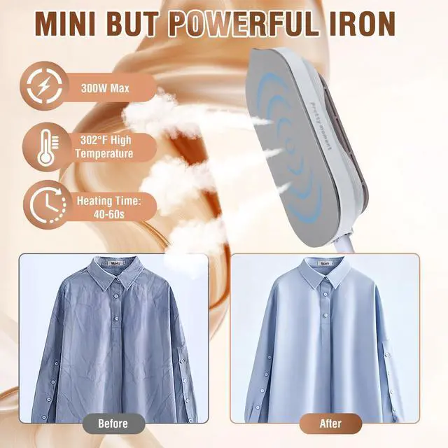 Alt view image 3 of 7 - Travel Iron, Mini Dry Iron for Clothes with Global Voltage 100-240V, 300W Fast Heat Up in 60s, Ceramic Non-Stick Soleplate, Ultra Lightweight 0.8lbs for Travel, Home, Dorms, RV