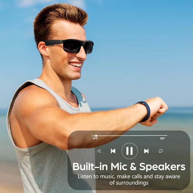 Alt view image 2 of 7 - Smart Bluetooth Audio Glasses, Polarized UV Protection Open-Face Sunglasses, Built-in Voice Assistant, Unisex, Suitable for Outdoor and Cycling Use