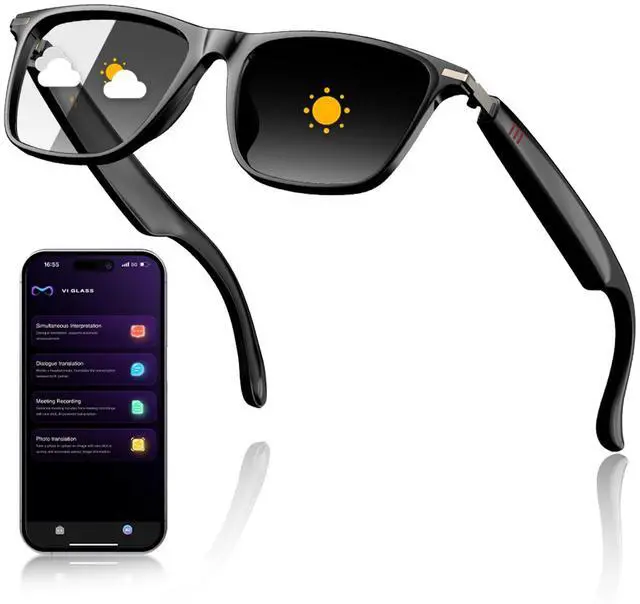 Main image of AI Smart Glasses with ChatGPT, Bluetooth Glasses for Men Women,Translation 129 Languages for Color-Changing Lenses, Music Playback, Calling, Athletic/Outdoor/Business Meeting(No Camera)