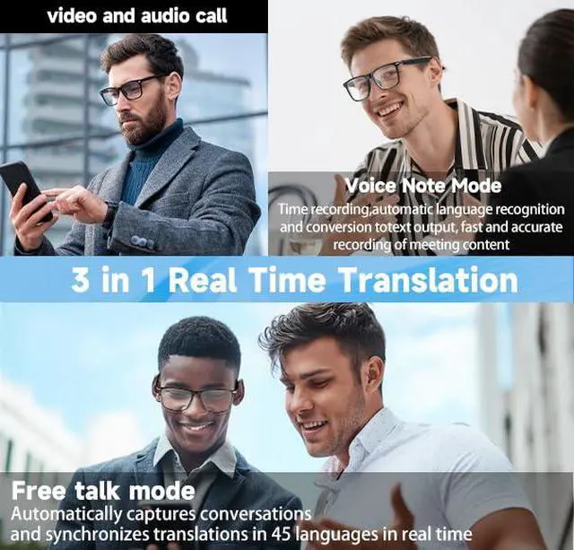 Alt view image 4 of 7 - AI Smart Glasses with ChatGPT, Bluetooth Glasses for Men Women,Translation 129 Languages for Color-Changing Lenses, Music Playback, Calling, Athletic/Outdoor/Business Meeting(No Camera)