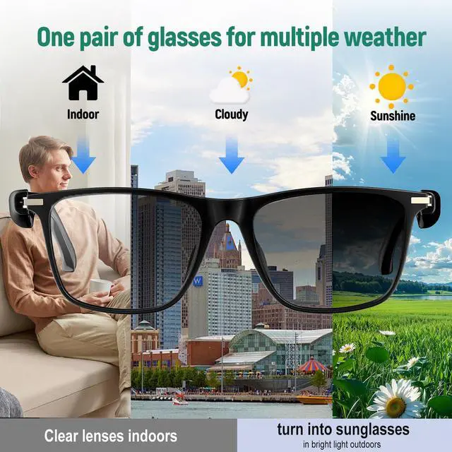 Alt view image 5 of 7 - AI Smart Glasses with ChatGPT, Bluetooth Glasses for Men Women,Translation 129 Languages for Color-Changing Lenses, Music Playback, Calling, Athletic/Outdoor/Business Meeting(No Camera)