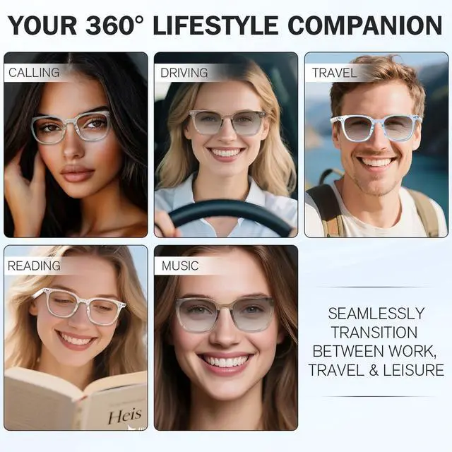 Alt view image 6 of 7 - Smart Glasses, Polarized Sunglasses with Color Changing Lenses, IP65 Waterproof, Touch Control, Hands Free Calling, Transparent Stylish Frame Bluetooth Glasses Compatible with Android & IOS(Blue)