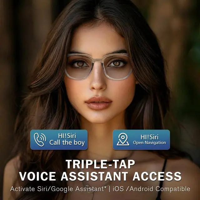 Alt view image 4 of 7 - Smart Glasses, Polarized Sunglasses with Color Changing Lenses, IP65 Waterproof, Touch Control, Hands Free Calling, Transparent Stylish Frame Bluetooth Glasses Compatible with Android & IOS(Blue)
