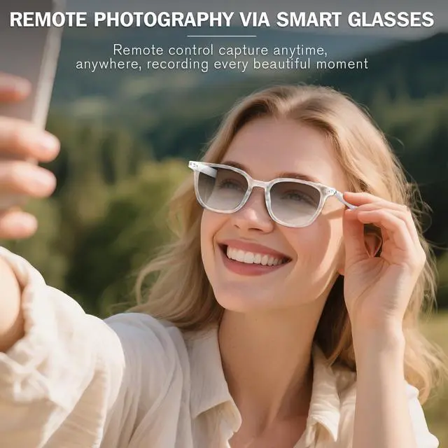 Alt view image 5 of 7 - Smart Glasses, Polarized Sunglasses with Color Changing Lenses, IP65 Waterproof, Touch Control, Hands Free Calling, Transparent Stylish Frame Bluetooth Glasses Compatible with Android & IOS(Blue)