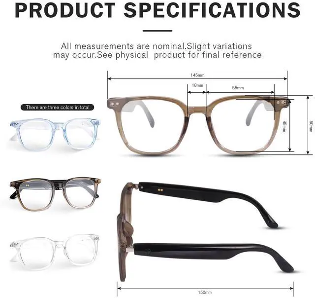 Alt view image 7 of 7 - Smart Glasses, Polarized Sunglasses with Color Changing Lenses, IP65 Waterproof, Touch Control, Hands Free Calling, Transparent Stylish Frame Bluetooth Glasses Compatible with Android & IOS(Blue)