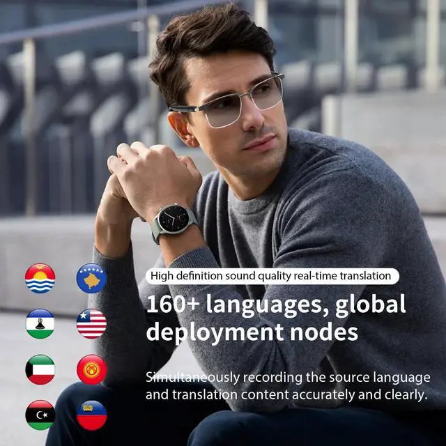 Alt view image 2 of 7 - Al Glasses for Men Women, Smart Glasses with Photochromic Lenses | Real-Time Translation with 169 Languages, Open-Ear Audio, Hand-Free Call, Vioce Assistant, Travel Meeting Business Trade