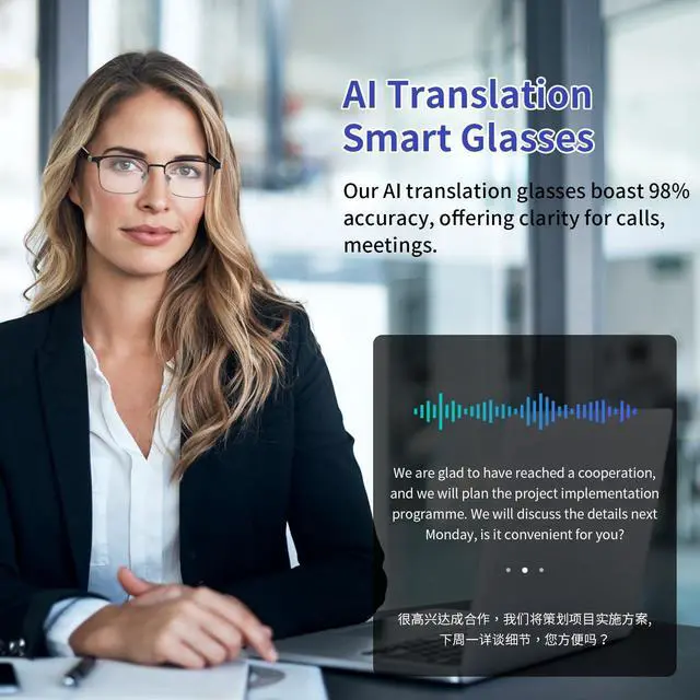 Alt view image 6 of 7 - Al Glasses for Men Women, Smart Glasses with Photochromic Lenses | Real-Time Translation with 169 Languages, Open-Ear Audio, Hand-Free Call, Vioce Assistant, Travel Meeting Business Trade