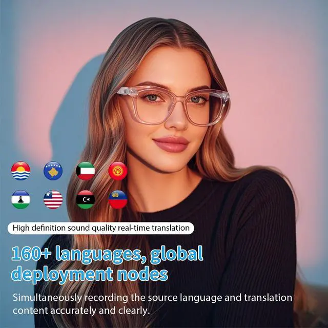 Alt view image 3 of 6 - Bluetooth Glasses with AI Translation, Smart Glasses Open-Ear Audio | Bluetooth 5.3, AI Translation 169 Languages, Touch Control, Hands-Free Calls/Music, Built-in Mic Speakers, Clear Pink Frame