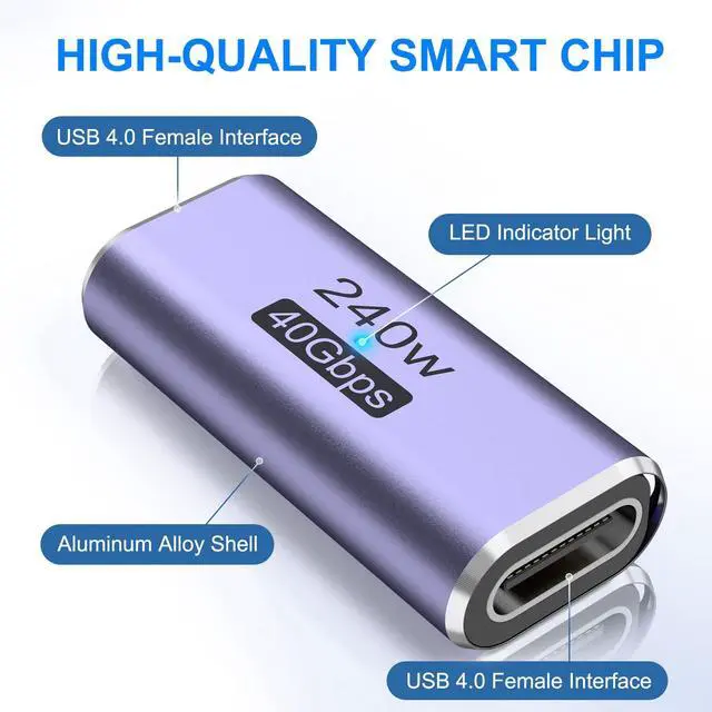 Alt view image 3 of 7 - 3 Pack USB C Coupler, USB Type C Female to Female Adapter Extender Compatible with Thunderbolt 4/3 Support up to 240W Charging, 40Gbps Data Transfer and 8K@60Hz Video