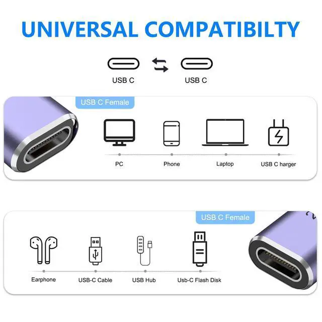 Alt view image 2 of 7 - 3 Pack USB C Coupler, USB Type C Female to Female Adapter Extender Compatible with Thunderbolt 4/3 Support up to 240W Charging, 40Gbps Data Transfer and 8K@60Hz Video