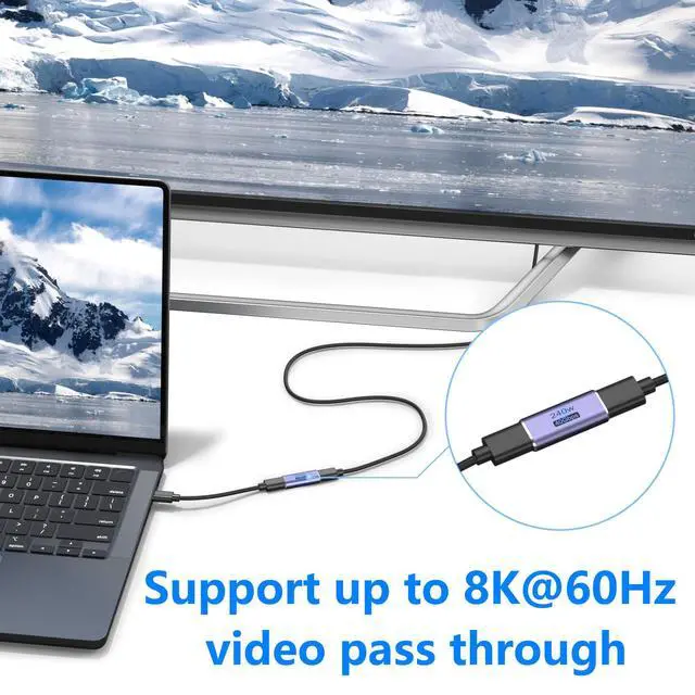 Alt view image 6 of 7 - 3 Pack USB C Coupler, USB Type C Female to Female Adapter Extender Compatible with Thunderbolt 4/3 Support up to 240W Charging, 40Gbps Data Transfer and 8K@60Hz Video