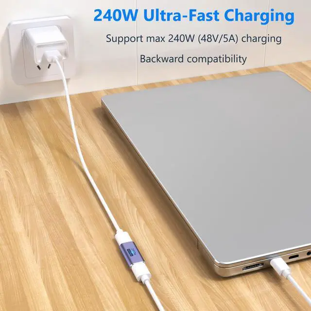 Alt view image 7 of 7 - 3 Pack USB C Coupler, USB Type C Female to Female Adapter Extender Compatible with Thunderbolt 4/3 Support up to 240W Charging, 40Gbps Data Transfer and 8K@60Hz Video