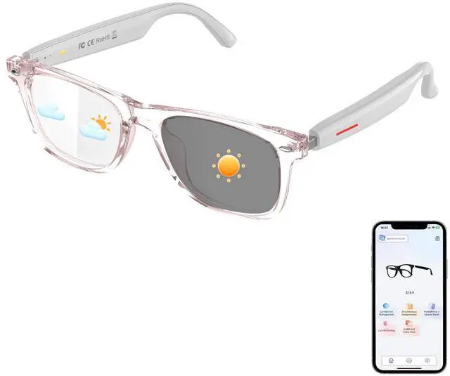 Main image of AI Translation Glasses, 165 Languages Smart Bluetooth Glasses with Speakers | Real-Time Translation, AI App Features, Hands-Free Calls, Noise Reduction, Photochromic Lenses, Suitable for Travel & Work