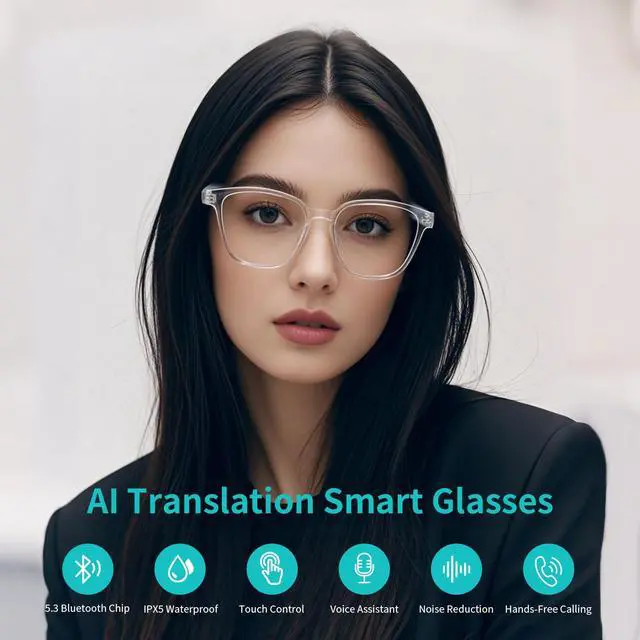 Alt view image 2 of 6 - AI Smart Glasses with Real-Time Translation and Bluetooth Audio | Translate 169 Languages with Voice Assistant, Open-Ear Audio, Photochromic Lenses and Lightweight Design for Travel Learning
