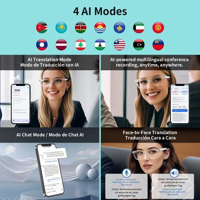 Alt view image 5 of 6 - AI Smart Glasses with Real-Time Translation and Bluetooth Audio | Translate 169 Languages with Voice Assistant, Open-Ear Audio, Photochromic Lenses and Lightweight Design for Travel Learning