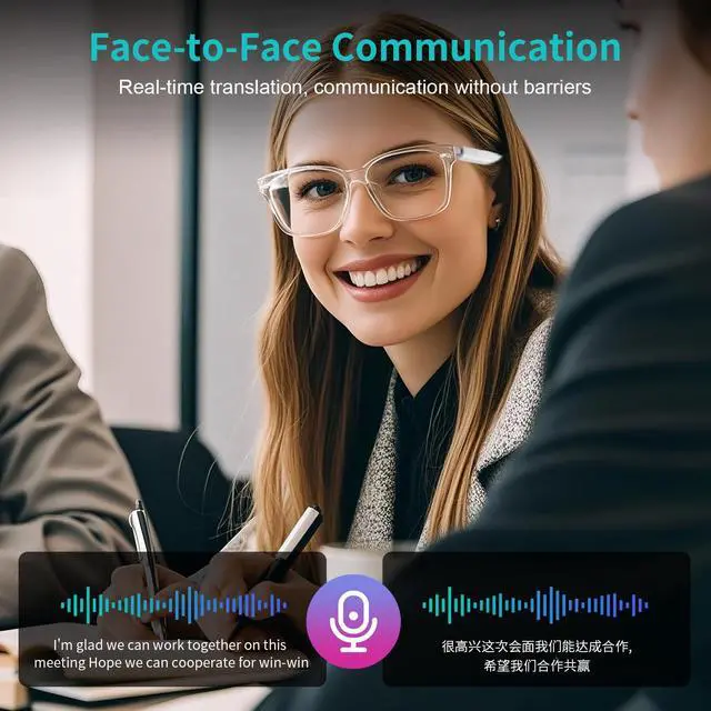 Alt view image 6 of 6 - AI Smart Glasses with Real-Time Translation and Bluetooth Audio | Translate 169 Languages with Voice Assistant, Open-Ear Audio, Photochromic Lenses and Lightweight Design for Travel Learning