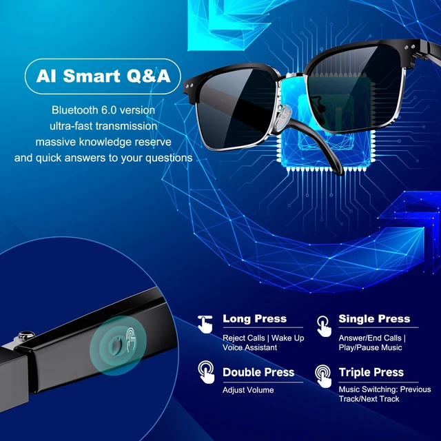 Alt view image 5 of 7 - AI Smart Glasses, Translation Glasses with Chat GPT and 164 Languages Sunglasses with Polarized Lens, Music Playback & Hands-Free Calls, UV & Blue Light Protection for Women and Men