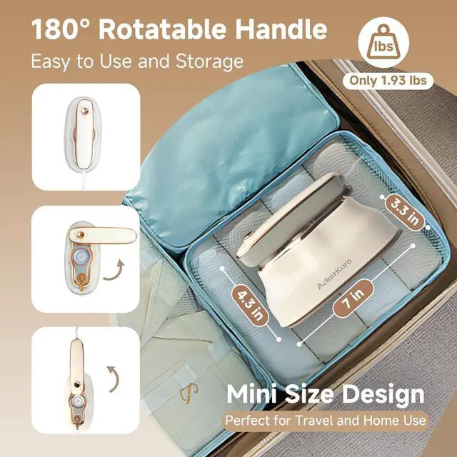 Alt view image 2 of 7 - Steamer For Clothes, Steamer Iron 2 In 1,Portable Handheld travel Steam,1200W 15s Heat Up for Travel Size,Wrinkle Remover,200ml Tank,3 Modes for dress shirts for home travel,Beige, 120V