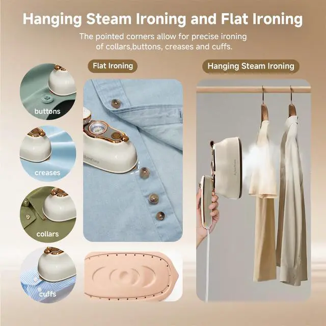 Alt view image 5 of 7 - Steamer For Clothes, Steamer Iron 2 In 1,Portable Handheld travel Steam,1200W 15s Heat Up for Travel Size,Wrinkle Remover,200ml Tank,3 Modes for dress shirts for home travel,Beige, 120V