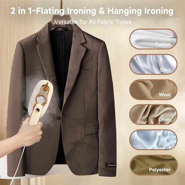 Alt view image 4 of 7 - Steamer For Clothes, Steamer Iron 2 In 1,Portable Handheld travel Steam,1200W 15s Heat Up for Travel Size,Wrinkle Remover,200ml Tank,3 Modes for dress shirts for home travel,Beige, 120V