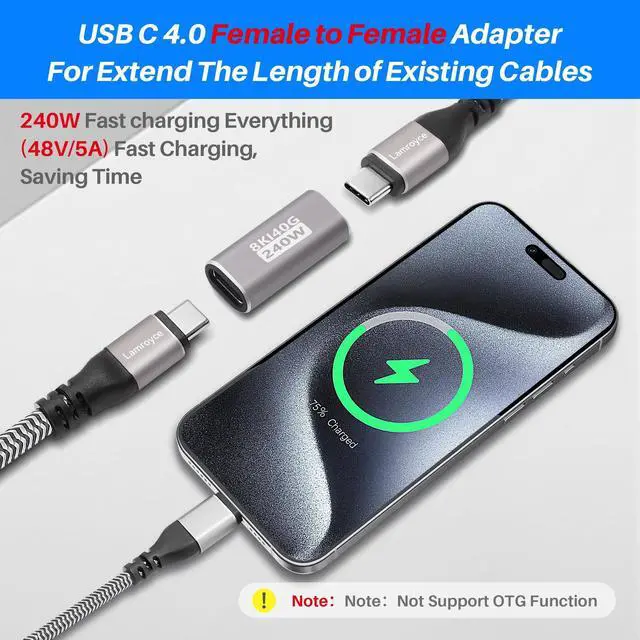 Alt view image 4 of 5 - 240W USB Type-C Coupler 4 Pack, USB 4.0 Type C Female to Female Extender Adapter Connector Support 240W PD 3.1 Fast Charging,40Gbps Data Transfer,8K@60Hz Video Output (Compatible with Thunderbolt 4/3)