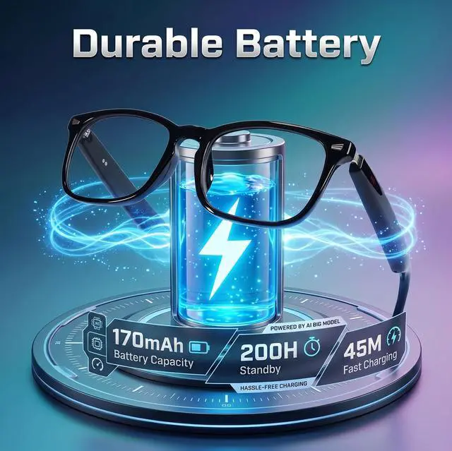 Alt view image 5 of 7 - AI Smart Glasses, 164 Language Translation Glasses, Bluetooth Glasses with Speakers for Music and Calls, Photochromic Lenses, 170mAh Battery for Men Women, Travel, Work and Sports