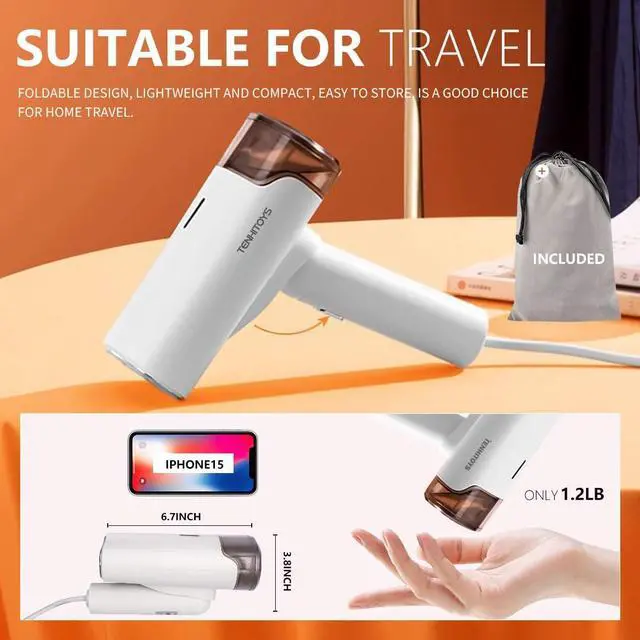 Alt view image 2 of 7 - 1000w Travel Garment Steamer for Clothes: Foldable Portable Handheld Clothing Mini Steamers Travel Size Hand held Electric Small steam Iron Travel Dorm Essentials