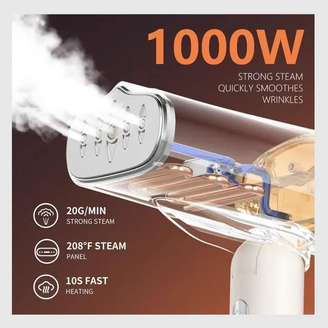 Alt view image 3 of 7 - 1000w Travel Garment Steamer for Clothes: Foldable Portable Handheld Clothing Mini Steamers Travel Size Hand held Electric Small steam Iron Travel Dorm Essentials