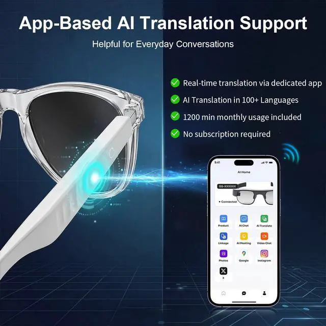 Alt view image 4 of 6 - Bluetooth Smart Audio Sunglasses for Hands-Free Calls & Music, AI Translation, Voice Assistant, Light AI Wearable Tech Glasses for Travel/Drive/Sports/Fitness/Outdoor Recreation Multi-Task Efficiency