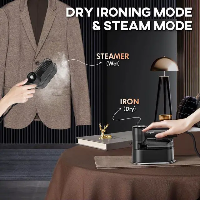 Alt view image 3 of 7 - Travel Steamer for Clothes Small Iron - 1000W Portable Steamer & Mini Iron,10s Fast Heat, Handheld Mini Steamer with 8FT Cord, Foldable Handle, Travel, College Dorm & Home Essentials (Grey)