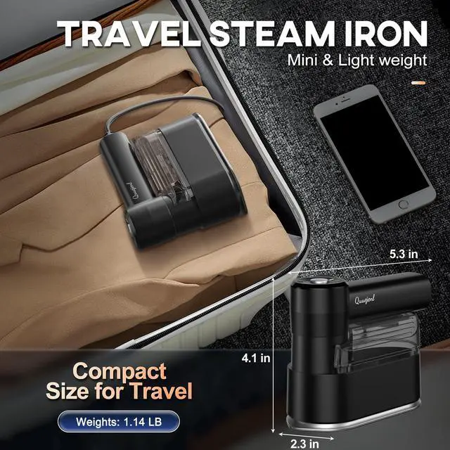 Alt view image 5 of 7 - Travel Steamer for Clothes Small Iron - 1000W Portable Steamer & Mini Iron,10s Fast Heat, Handheld Mini Steamer with 8FT Cord, Foldable Handle, Travel, College Dorm & Home Essentials (Grey)