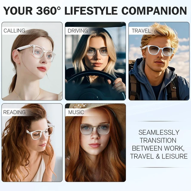 Alt view image 4 of 7 - Smart Glasses for Men & Women, Bluetooth Glasses with Speakers Open Ear Speakers, Hands-Free Music & Calls, Voice Control, Photochromic Sunglasses for Working, Cycling,Driving,Travel-Blown