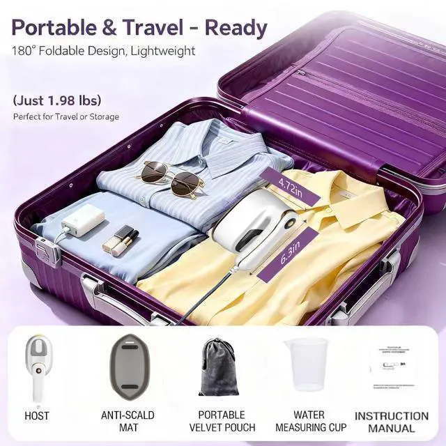 Alt view image 7 of 7 - Travel Steamer Iron for clothes portable Mini,1100W Handheld garment steamers with 15s Fast Heat-up, 180° Foldable Handle & 4 Modes LCD Display,125ml Water Tank for Home,Business Trip,Travel