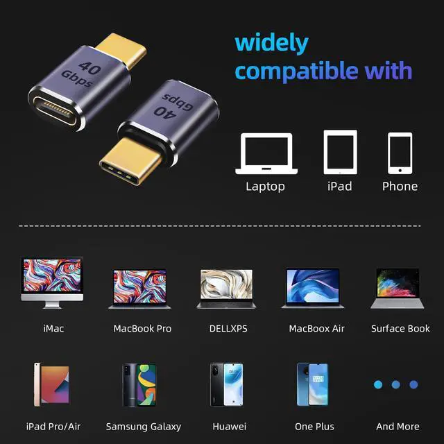 Alt view image 6 of 6 - USB C Extender Adapter 40Gbps, 8K 60Hz USB C Male to Female Extension Adapter,USB Type-C Male to Female Extender PD 100W Fast Charging USB 4 Thunderbolt 4 Connector for MacBook Pro(2 Pack)