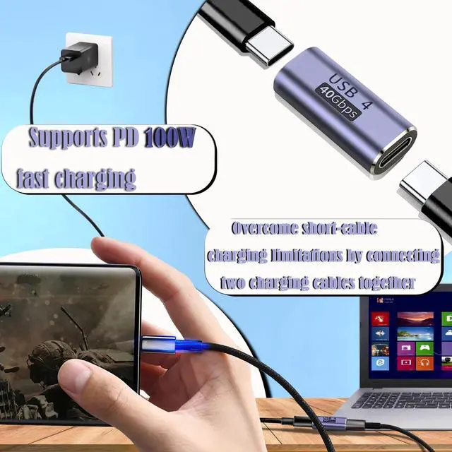 Alt view image 5 of 7 - USB C Female to Female Adapter, 4 Pack Type C Extender Connector, 40Gbps Double Female USB C Coupler Converter Connector with 100W PD Charging, Compatible for Thunderbolt 4/3, MacBook Pro/Air