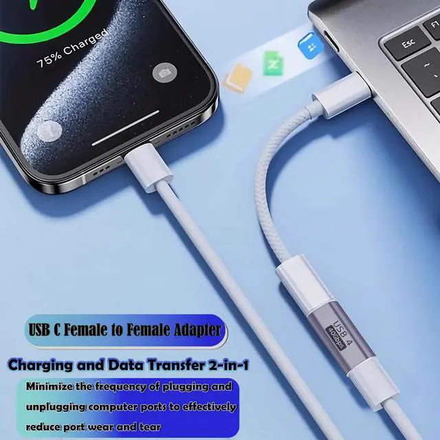 Alt view image 4 of 7 - USB C Female to Female Adapter, 4 Pack Type C Extender Connector, 40Gbps Double Female USB C Coupler Converter Connector with 100W PD Charging, Compatible for Thunderbolt 4/3, MacBook Pro/Air