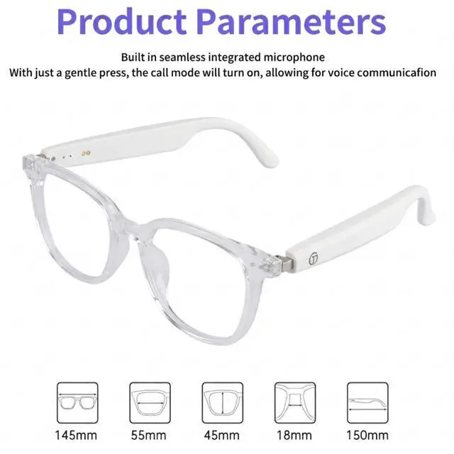 Alt view image 3 of 7 - Smart Glasses for Women, Bluetooth Glasses with Transparent Frame | Photochromic Lenses Touch Control Voice Assistant Open-Ear Audio Hands-Free Calls Lightweight Comfortable for Work Relax