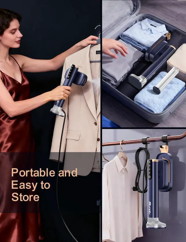 Alt view image 7 of 7 - Travel Steamer for Clothes, Portable Handheld Garment Steamer, 15s Fast Heat-up, 2 Water Tanks (180 ml +100 ml), 25 Minutes of Continuous Ironing for Travel,Home Cerulean