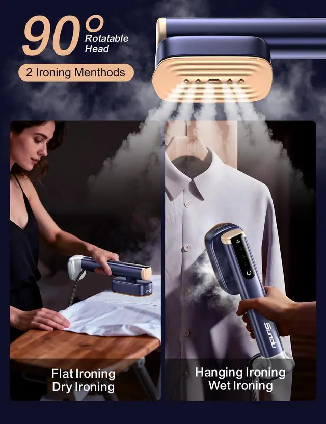 Alt view image 5 of 7 - Travel Steamer for Clothes, Portable Handheld Garment Steamer, 15s Fast Heat-up, 2 Water Tanks (180 ml +100 ml), 25 Minutes of Continuous Ironing for Travel,Home Cerulean