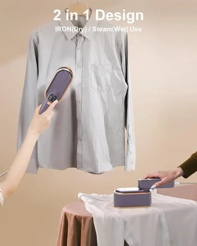 Alt view image 3 of 7 - Travel Steamer Iron for Clothes - 1200W Handheld Size Portable Travel Steamer, 3 Steam Levels Clothes Steamer with LCD Screen, 10S Fast Heat-up Steamer for Dress Shirt Home Travel (Gray Purple)