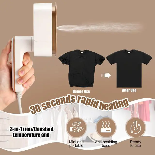 Alt view image 3 of 6 - Portable Travel Mini Iron for Clothes 3 in 1 Travel Steamer 180° Rotating Handheld Iron Portable Small Size Machine for Dry and Wet for College Dorm(White)
