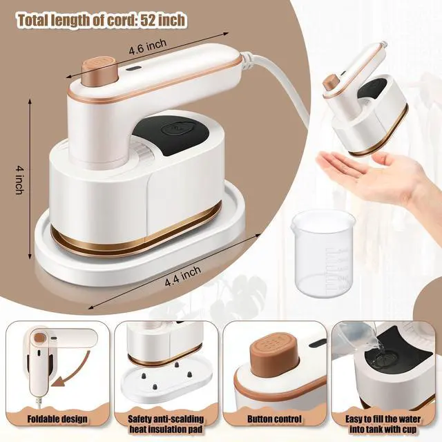 Alt view image 2 of 6 - Portable Travel Mini Iron for Clothes 3 in 1 Travel Steamer 180° Rotating Handheld Iron Portable Small Size Machine for Dry and Wet for College Dorm(White)