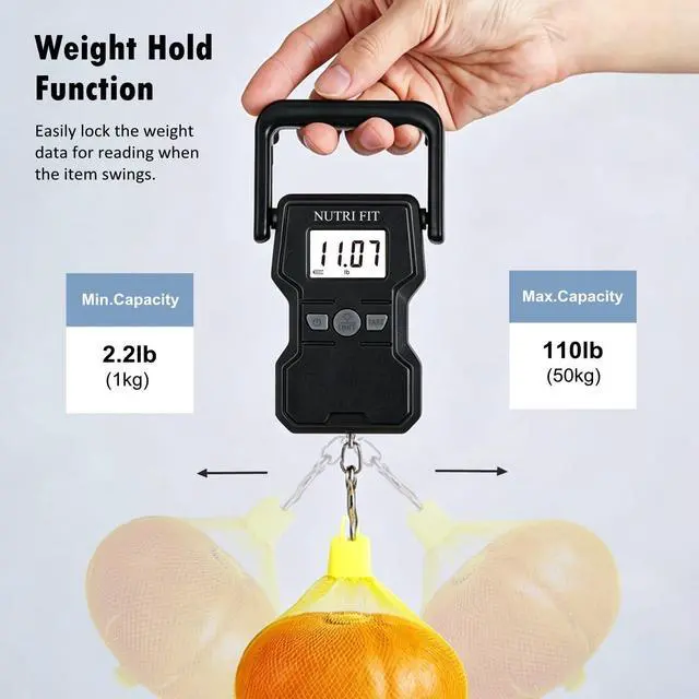 Alt view image 3 of 7 - Luggage Weight Scale 110lb/50kg Hanging Luggage Scale for Suitcase with Comfortable Handle and Large Hook, Portable Fishing Scale, Backlit LCD for Travel with Measuring Tape
