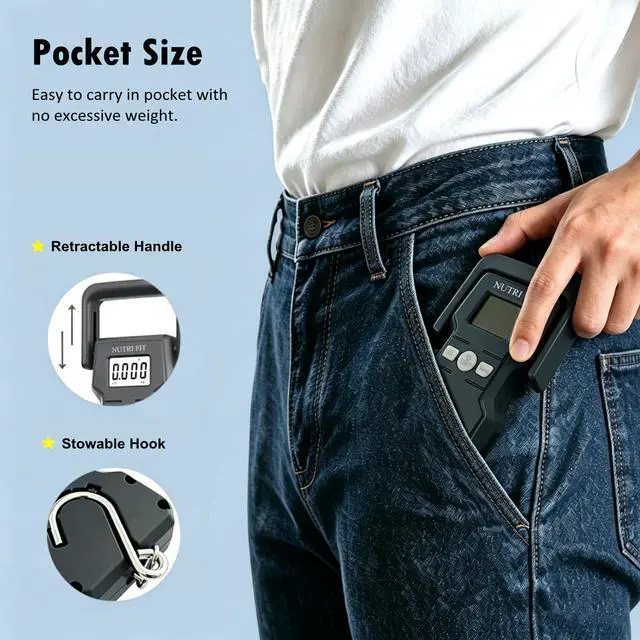 Alt view image 5 of 7 - Luggage Weight Scale 110lb/50kg Hanging Luggage Scale for Suitcase with Comfortable Handle and Large Hook, Portable Fishing Scale, Backlit LCD for Travel with Measuring Tape