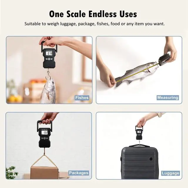 Alt view image 6 of 7 - Luggage Weight Scale 110lb/50kg Hanging Luggage Scale for Suitcase with Comfortable Handle and Large Hook, Portable Fishing Scale, Backlit LCD for Travel with Measuring Tape