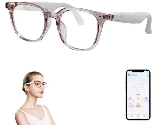 Main image of AI Smart Glasses with Real-Time Translation, Wireless Bluetooth 5.3, Smart Simultaneous Interpretation for 160+ Languages, Open-Ear Design,Clear Frame Blue Light Glasses for Woman Travel,Work