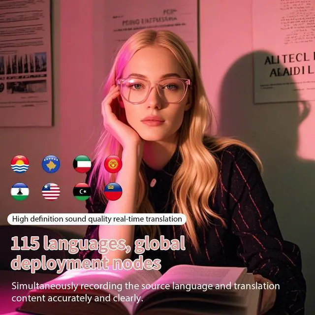 Alt view image 2 of 6 - AI Smart Glasses with Real-Time Translation, Wireless Bluetooth 5.3, Smart Simultaneous Interpretation for 160+ Languages, Open-Ear Design,Clear Frame Blue Light Glasses for Woman Travel,Work