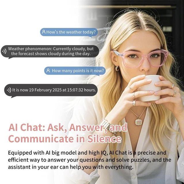 Alt view image 7 of 7 - AI Smart Glasses for Women Men, Clear Frame Blue Light Glasses, Real-Time Translation160+Languages), Photo Translation, No Subscription, Bluetooth 6.0 AI Translation Glasses for Business Travel-Pink