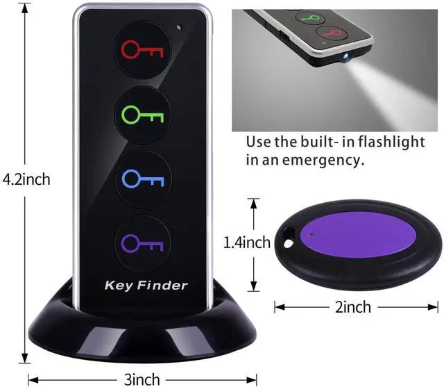 Alt view image 2 of 7 - Key Finder with Sound, 131ft RF Remote Finder, 4 Receivers | 80dB+ RF Remote Control Finder With 1 Transmitter and 4 Receivers for Keys, Wallets, Phones, Glasses and Pet Collars